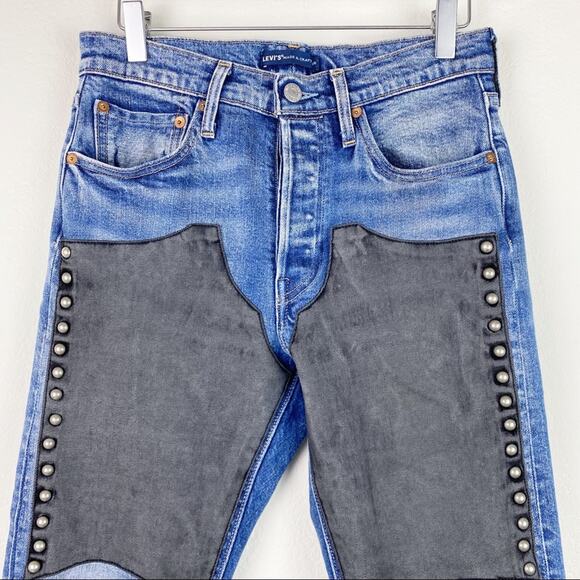 Levi's Made and Crafted Leather Embellished 501 Skinny Jeans - Picture 2 of 7
